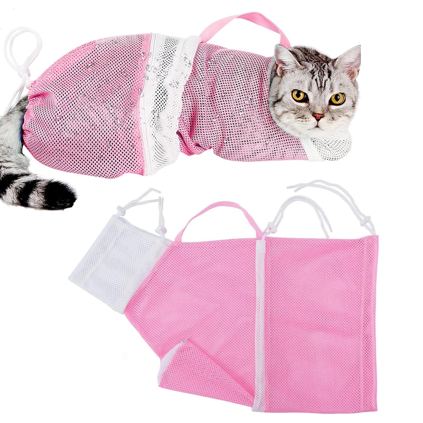 Yitaocity Adjustable Pet Bathing Bag, Puppy Dog & Cat Cleaning Shower Net, Anti-bite & Anti-Scratch Restraint, Breathable Mesh Grooming Bag (Pink)