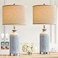 Ireliare Living Room Lamps Set of 2, 27" Touch Lamps for Nightstand with USB A+C Ports, Modern Farmhouse Table Lamps for Bedroom, 2 Bulbs Included