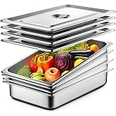 ZeroPone 4 Pack Hotel Pans with Lids, 1/1 Size 4" Deep Steam Table Pans, Full Size Stainless Steel Food Pan 22 Gauge Anti Jam 20.8" L x 12.8" W Commercial Food Storage Containers