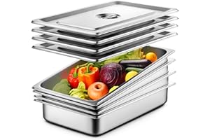 ZeroPone 4 Pack Hotel Pans with Lids, 1/1 Size 4" Deep Steam Table Pans, Full Size Stainless Steel Food Pan 22 Gauge Anti Jam 20.8" L x 12.8" W Commercial Food Storage Containers