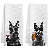 WOTYPU Funny German Shepherd Kitchen Bar Towels, German Shepherd Gifts for Women Men, Gifts for Wine Beer Lovers Decorative Hand Towels for Kitchen Bar Cart Decor, 16x24 Inch Set of 2
