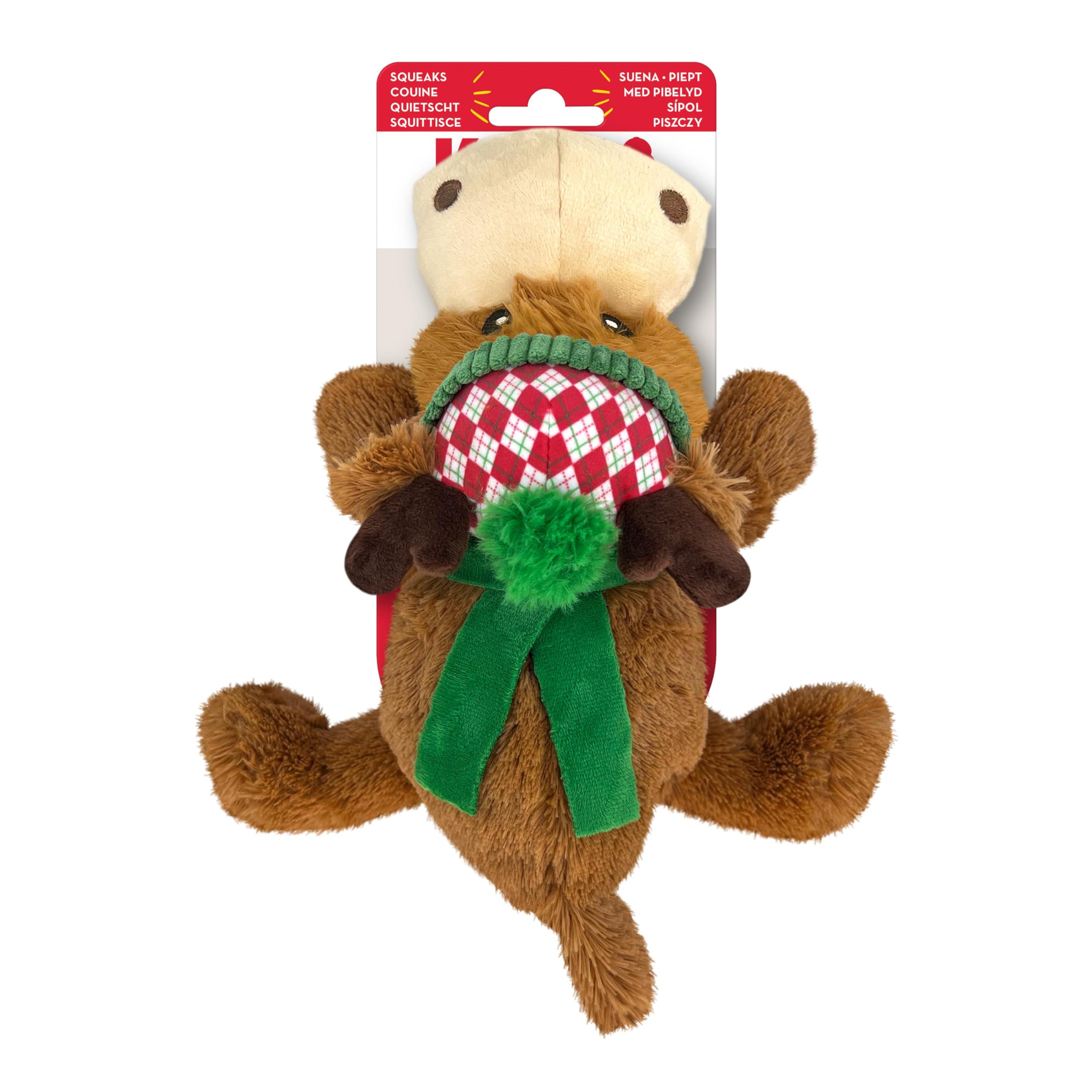 KONG Christmas Holiday Cozie Reindeer - Indoor Soft Plush Cuddle Dog Toy - Medium