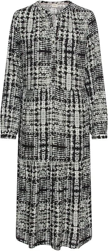 Damen Langarm Kleid aus Reiner Viskose Kaviar AOP, Womenswear-S