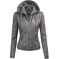 Lock and Love Women's Removable Hooded Faux Leather Moto Biker Jacket (XS~2XL)