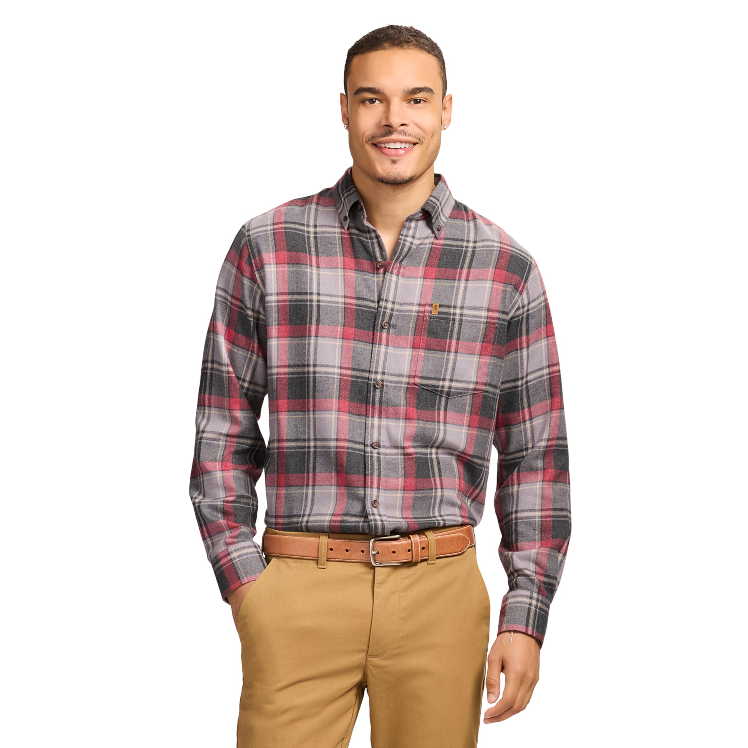 Izod Men's Stratton Flannel Long Sleeve Button Down Shirt, Night Owl, Large Image