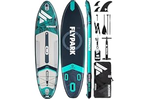 Flypark 10'8/11'x35'' Fishing&Family Stable Inflatable Paddle Boards, Extra Wide SUP Paddleboard Inflatable, 430lb/3 People, Stand Up Paddle Board for Adults, Camera Mount, Shoulder Strap, Rod Holder