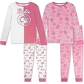 Komar Kids Barbie 4 Piece Pajama Set - PJ Set Long Sleeve Shirt & Pants - Girls & Toddlers Sleepwear Set - Official License