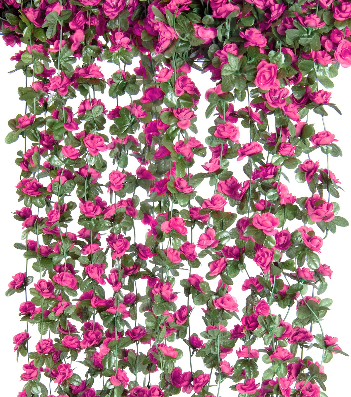 PONKING 6 Pcs x 8.2 ft Flower Garland Artificial Rose Vine Flowers with Green Leaves Hanging Fake Roses Vine for Room Party Home Wedding Birthday Christmas Wall Arch Decor, Spring Magenta Flower