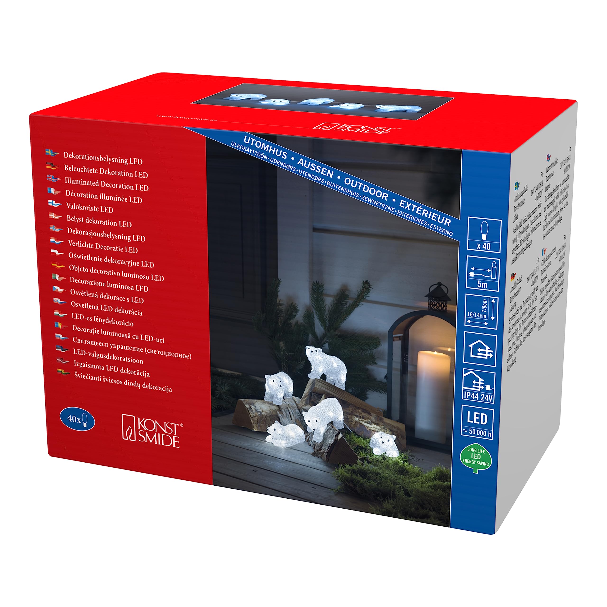 Konstsmide Outdoor Christmas Decorations LED Acrylic "Five Polar Bears" / Christmas Lights Outdoor (IP44) / 40 White LEDs / Transparent Cable