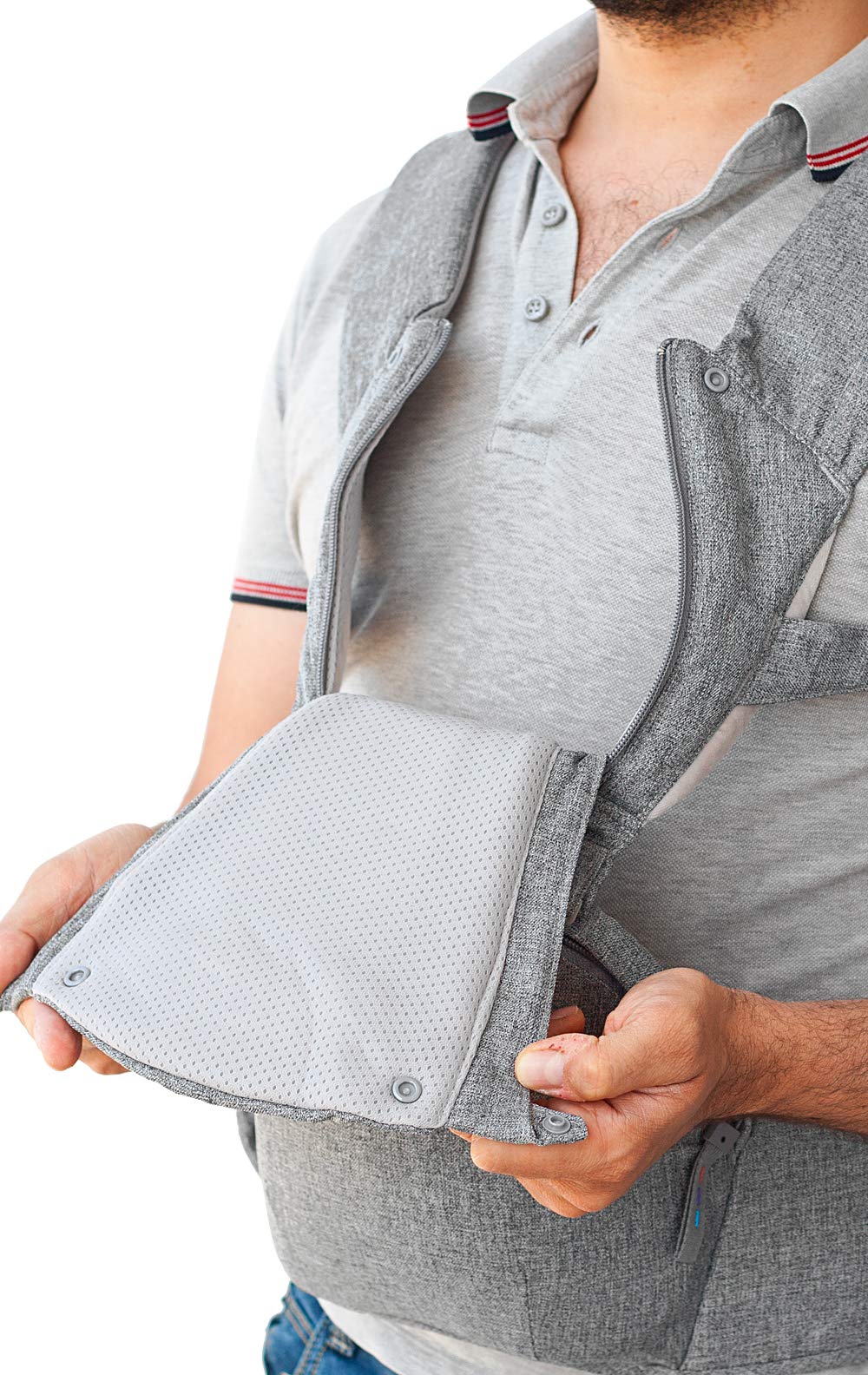 Flok - Babytrage Ergonomische Babytrage 0 36 Monate mit abnehmbarem Sitz und abnehmbarer Kapuze. Evolutionär, verstellbar und atmungsaktiv. Multiposition, Front, Back und Street Front (Grigio)