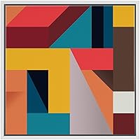 SIGNWIN Framed Canvas Wall Art Red, Yellow, Orange, Blue and Green Color Blocks and Triangles Geometric Shapes Illustrations Pop Art Modern Colorful for Living Room, Bedroom, Office - 16