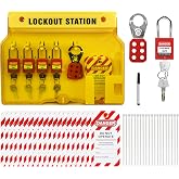 HILKCO Lockout Tagout Station with Lockable Cover,Loto Devices Wall Mount | Electrical Lock Out Tag Out Kit Board,Dustproof Cover,Safty Storage Panel,5 Padlocks,2 Hasps,20 Tags,20 Nylon Ties,1 Pen