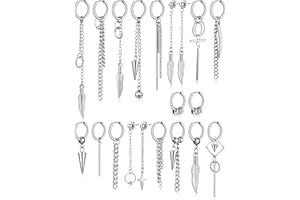 HICARER 20 Pieces Men Dangle Earrings Stainless Steel Huggie Hinged Hoop for Women
