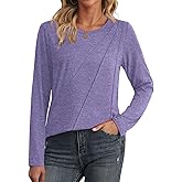 Cutebird Womens Long Sleeved T-Shirt Pleated Crew Neck Casual Loose Plain Tee Blouses