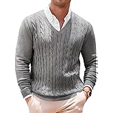 Runcati Mens V Neck Sweater Cable Knit Long Sleeve Casual Ribbed Twisted Pullover Sweaters