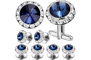 AMITER Crystal Cufflinks and Tuxedo Studs for Men, Cuff Links Suits for Shirt Formal Dress Business Wedding Anniversary