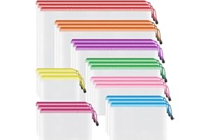 Smarpau 24pcs Mesh Zipper Pouch, 8 Sizes 8 Colors Plastic Zipper Bags for Organizing, Multipurpose Waterproof Zipper Document Pouches for Office, Travel, Home Board Game Storage