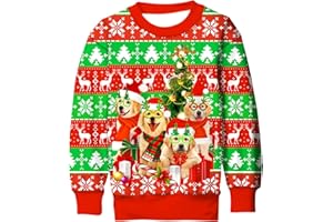 KIDS4EVER Kids Boys Ugly Christmas Sweater Fleece Sweatshirt 3D Funny Printed Long Sleeve Xmas Pullover Jumper