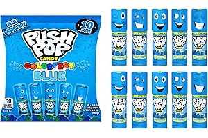 Push Pop Easter Blue Hard Candy Lollipops, 10 Ct Bulk Candy Individually Wrapped in Blue Raspberry Flavor, Lollipops For Easter Basket Stuffers, Party Favors, Treats and Gifts for Kids