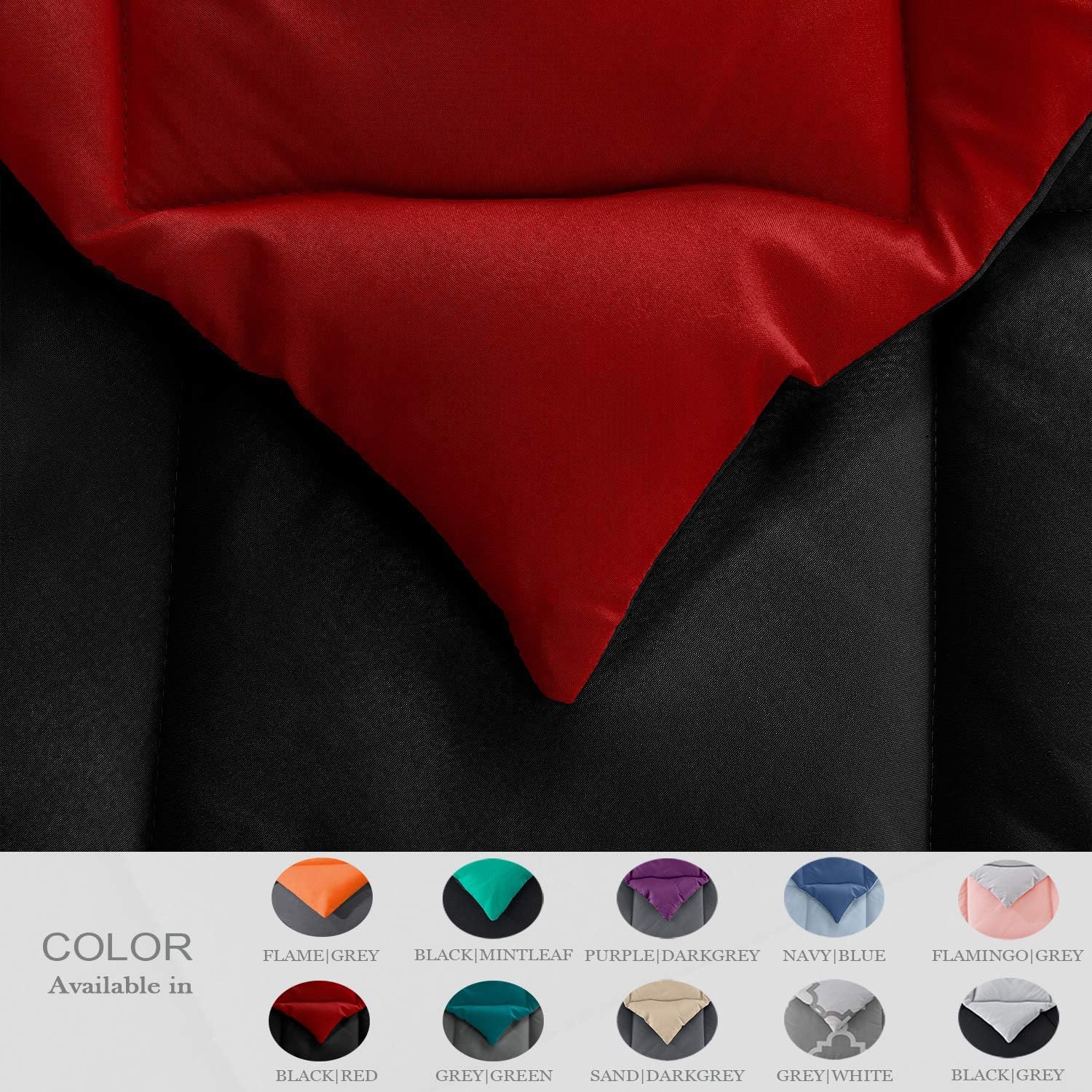 Basic Beyond Down Alternative Comforter Set (Queen, Black/Red) - Reversible Bed Comforter with 2 Pillow Shams for All Seasons: Home & Kitchen