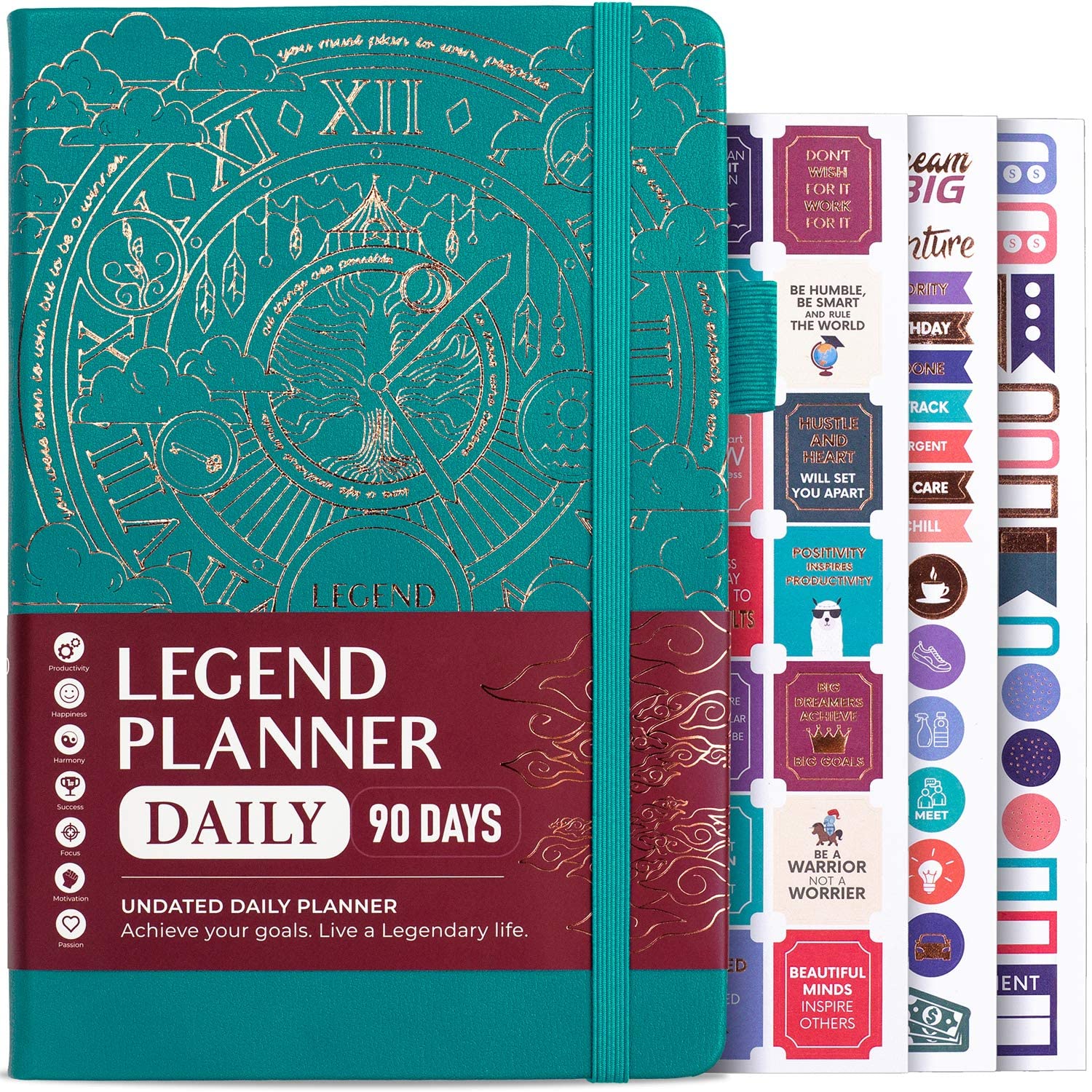 Legend Planner Daily for 3 Months – Undated Monthly Weekly & Daily Planner to Hit Goals. Organizer & Productivity Journal, A5 (Viridian Green)