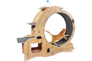 Rovibek Cat Exercise Wheel Exerciser for Indoor Cats [4 in 1 Ultra Quiet] Treadmill Large Cat Running Wheel Diameter 30.8in with Climbing Ladders Cat Bowls Silent Roller for Fitness Weight Solid Wood