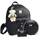 K.E.J. Mini Backpack for Women Bowknot Leather Backpack 3-PCS Cute Small Backpack Purse for Ladies