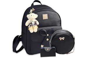 K.E.J. Mini Backpack for Women Bowknot Leather Backpack 3-PCS Cute Small Backpack Purse for Ladies