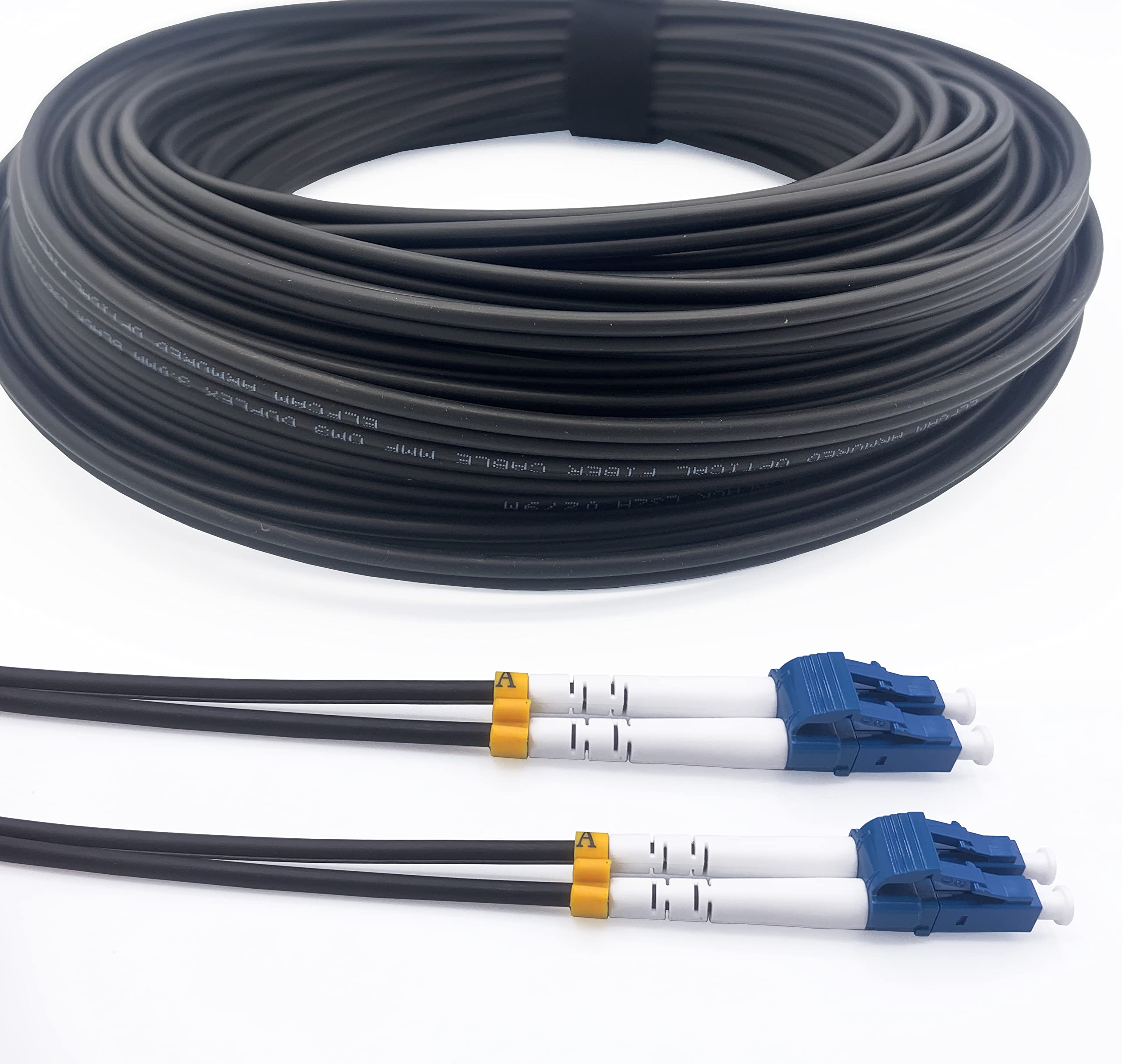 Elfcam® - 30m/98.4ft Outdoor and Indoor Shielded Armored Fiber Optic Cable LC/UPC to LC/UPC OS2 Singlemode Duplex 9/125μm LSZH, Black 30 Meters