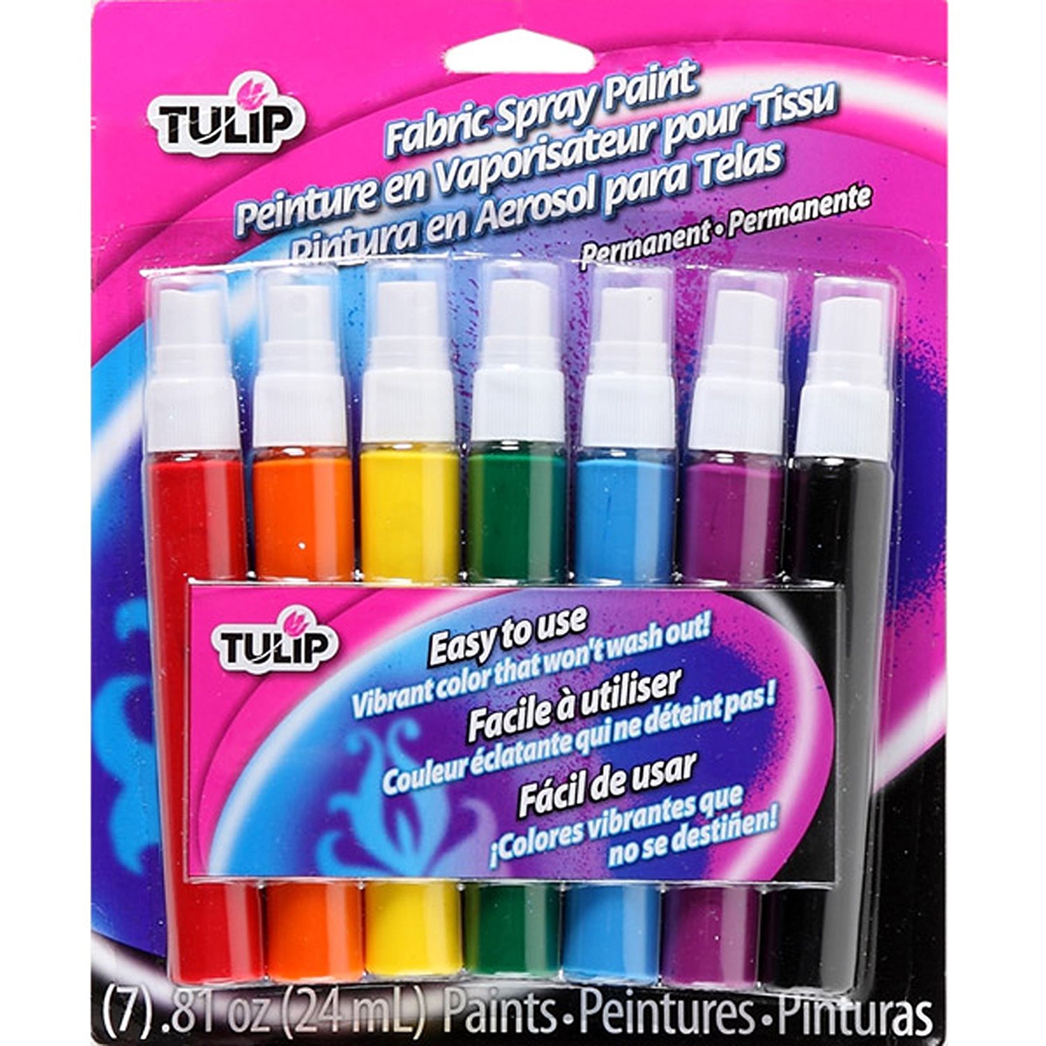 Tulip Fabric Spray Paint Pump Mini 7 Pack, Rainbow, Multicoloured, 24 ml (Pack of 7)