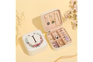 Parima Travel Jewelry Case - Small Initial Jewelry Travel Organizer | White Travel Jewelry Box Women Girl| Earring Necklace Organizer | Birthday Personalized Gifts Idea | Travel Essential I