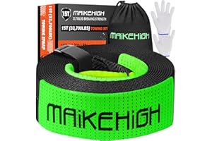MAIKEHIGH Tow Strap 3" x 20ft, Lab Tested 33,700Lbs Break Strength Recovery Strap, Emergency Off Road Tow Straps with Heavy Duty Triple Reinforced Loops & Protective Gloves (Black)