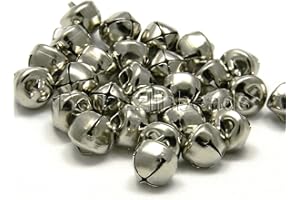 BEDAZZLINBEADS 50 Round 10mm 3/8 inch Iron Craft Jingle Bells With Loop to Use as Dangle Charms (Platinum Silver)