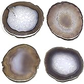 FOLKOR LIFE Natural Agate Coasters for Drinks, Geode Stone Coaster Slices Set of 4 Gemstone Drinkware Bar Glass Coasters for Coffee Table, 3.5-4" Agate Decor for Home Housewarming Gift Birthday