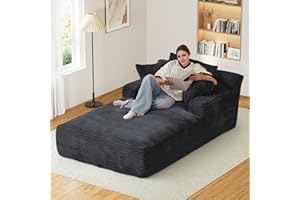 DAMAIFROM Oversized Chaise Lounge Chair Indoor, 50" W x 76" D Plush Corduroy Boneless Chair with Thickened Backrest & Deep High Seat Comfy Reading Chair for Studyroom- Dark Grey
