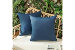 Woaboy Set of 2 Outdoor Waterproof Throw Pillow Covers Decorative Farmhouse Linen Pillowcase Solid Cushion Cases for Bedroom Living Room Sofa Chairs Navy Blue 16x16 inch
