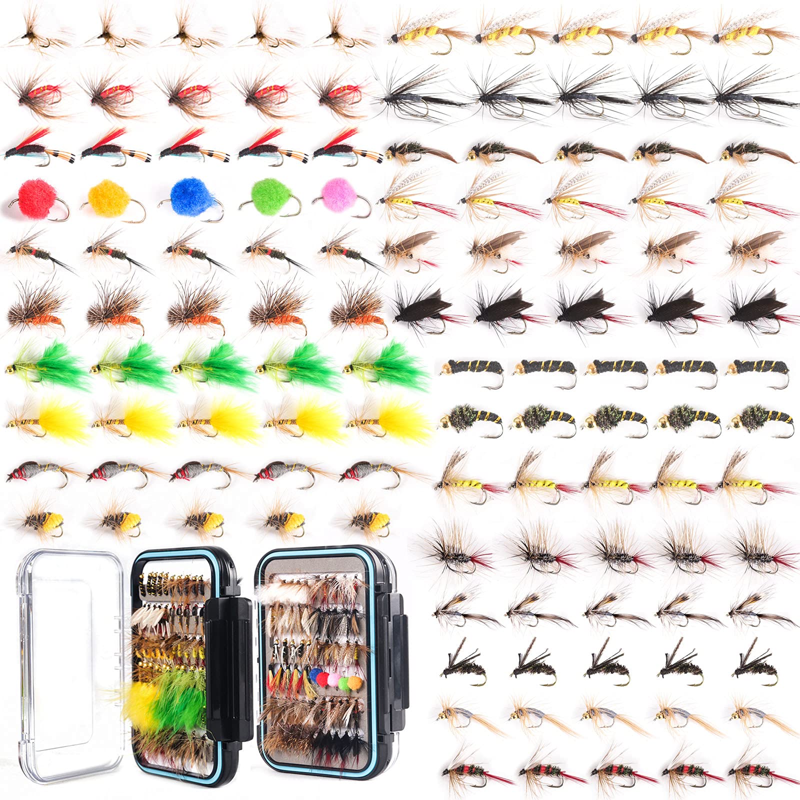 MAXIMUMCATCH Maxcatch 120pcs Fly Fishing Flies Kit - Handmade Assortment Dry/Wet Flies, Nymphs, Streamers with Fly Box Included