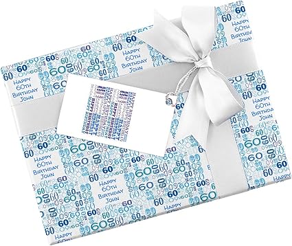 Bleu Joyeux Anniversaire 60 Ans Papier Cadeau Personnalise 590 Mm X 840 Mm Amazon Fr Cuisine Maison