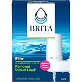 Brita Elite White Faucet Water Filter System, 1 Filter | reduces 99% of lead, 4 month filter life, no tools install, replaces 1,800 bottles, filter indicator