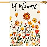 AVOIN colorlife Fall Flowers Welcome House Flag 28x40 Inch Double Sided, Seasonal Floral Autumn Rustic Harvest Yard Outdoor Decoration