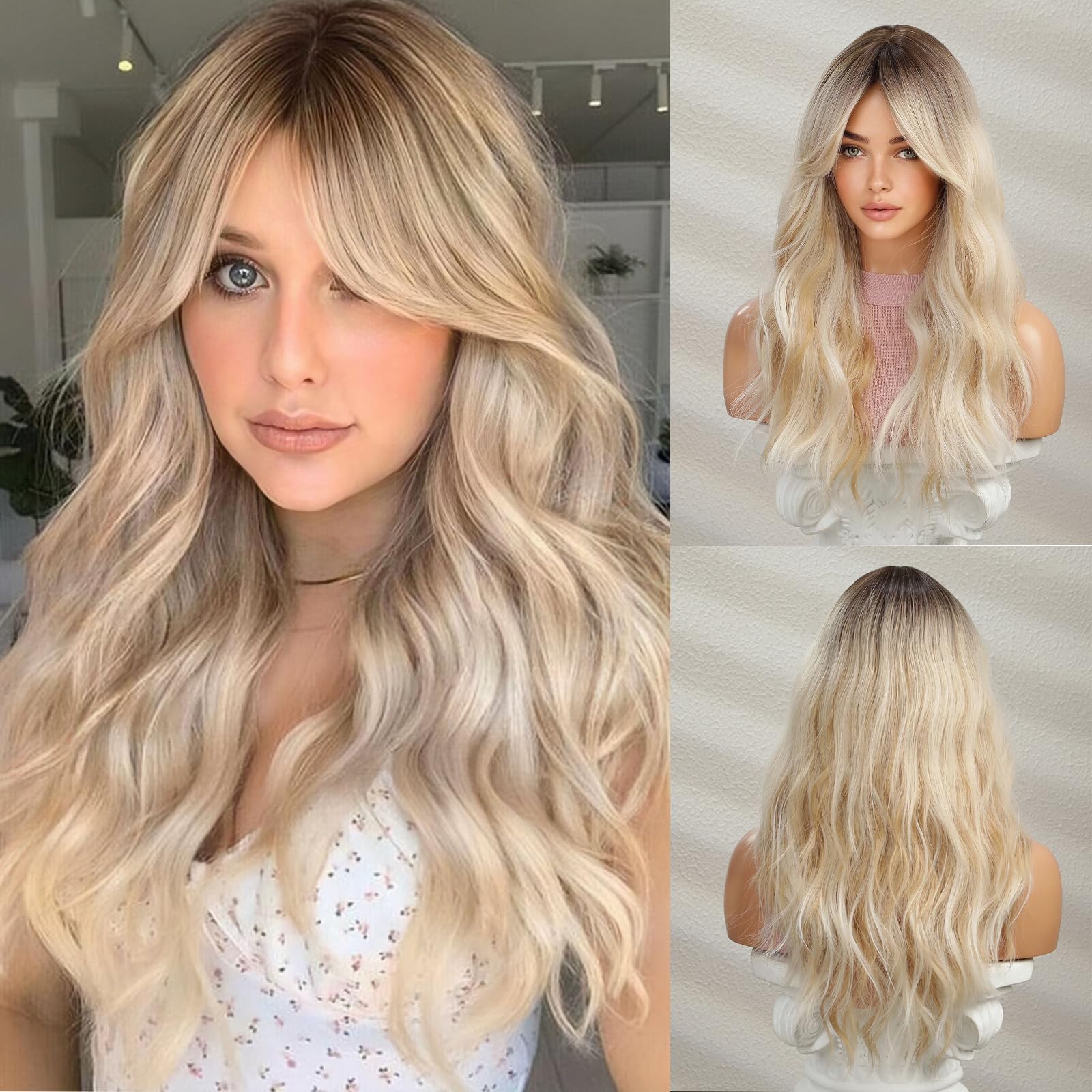 HAIRCUBE Long Blonde Wigs for Women Synthetic Hair Wig with Fringe — image 1