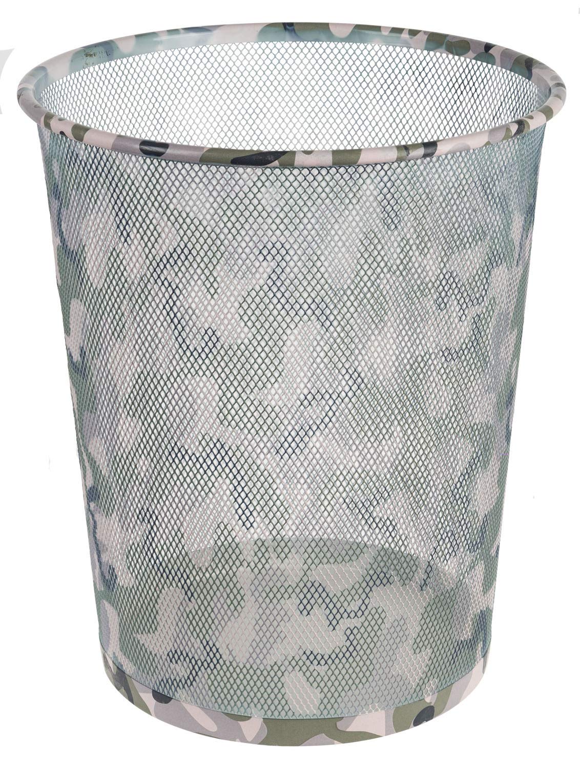 Idena 12097 - Waste Paper Bin Metal Camouflage, Approx. 10.8 Litre Capacity, Bin for Office and Children's Room, Pack of 1