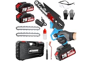 ASTARNING Mini Chainsaw 6 Inch Cordless, Small Chainsaw Battery Powered, 21V Portable Electric HandHeld Chainsaw with 2 Rechargeable Battery Operated, One-Hand Power Chain Saws for Tree Trimming Wood Cutting
