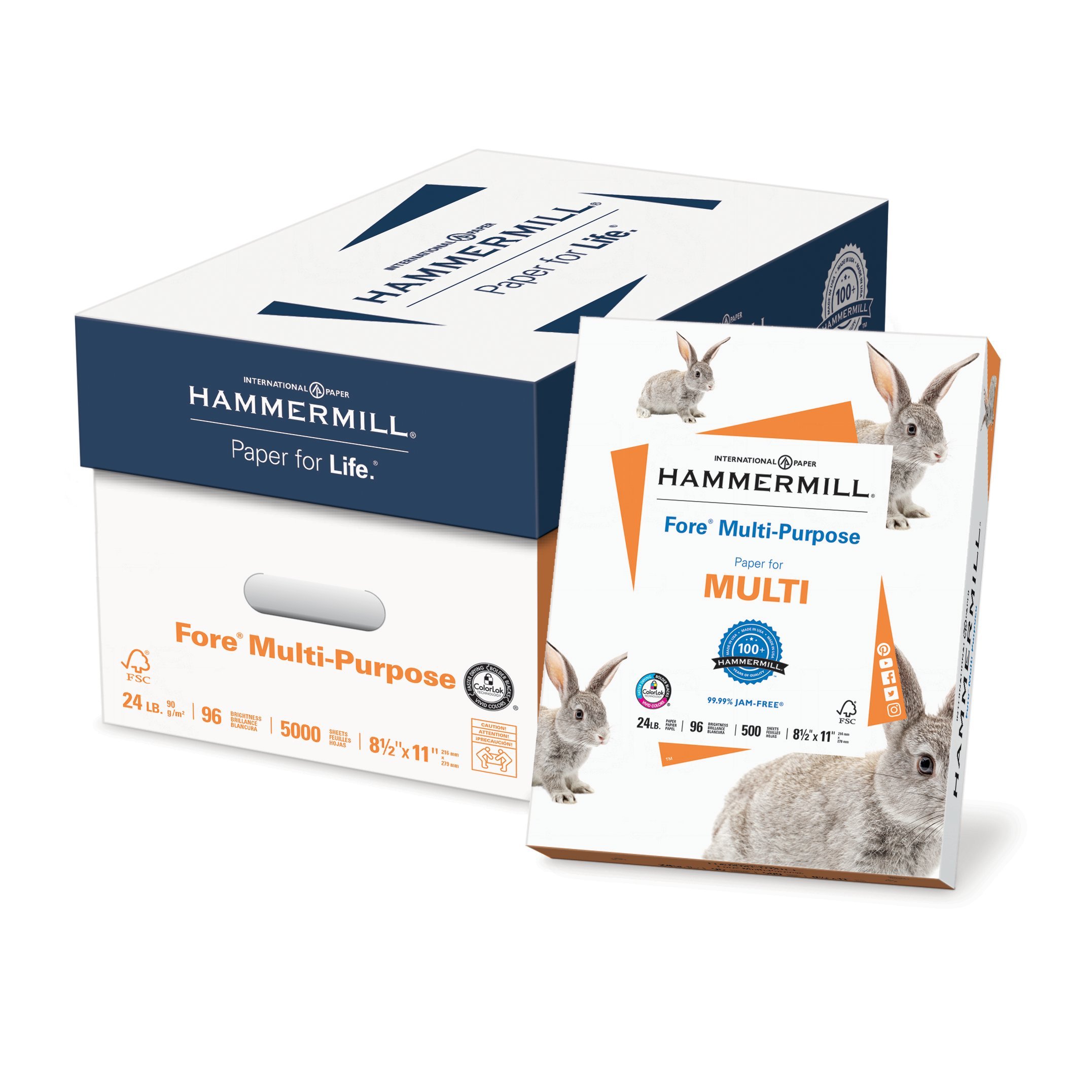 Hammermill Paper, Fore Multipurpose Paper, 8.5 x 11 Paper, Letter Size, 24lb Paper, 96 Bright, 10 Reams / 5,000 Sheets (103283C) Acid Free Paper