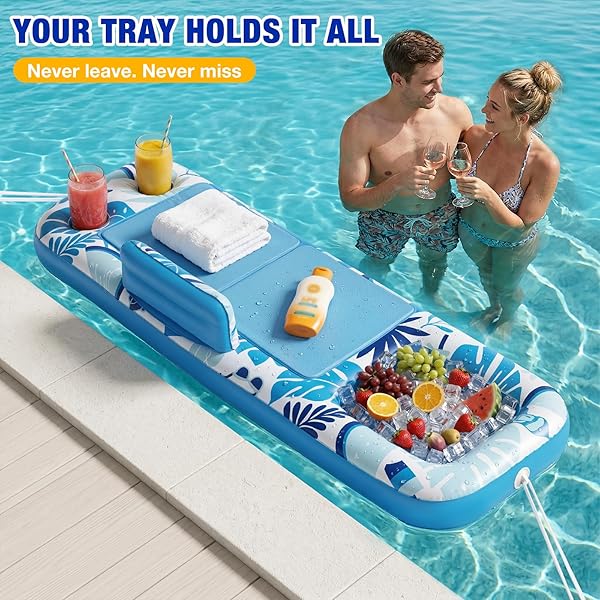AYEBOOVI EXTRA LARGE INFLATABLE TANNING POOL FLOAT TRAY – 61″ L X 18″ W NON-SLIP SUNBATHING BED TRAY WITH COOLER ICE BAR FOR TANNING LOUNGE RAFT & BLOW UP SUNTAN TUB POOL STUFF PARTY GIFTS