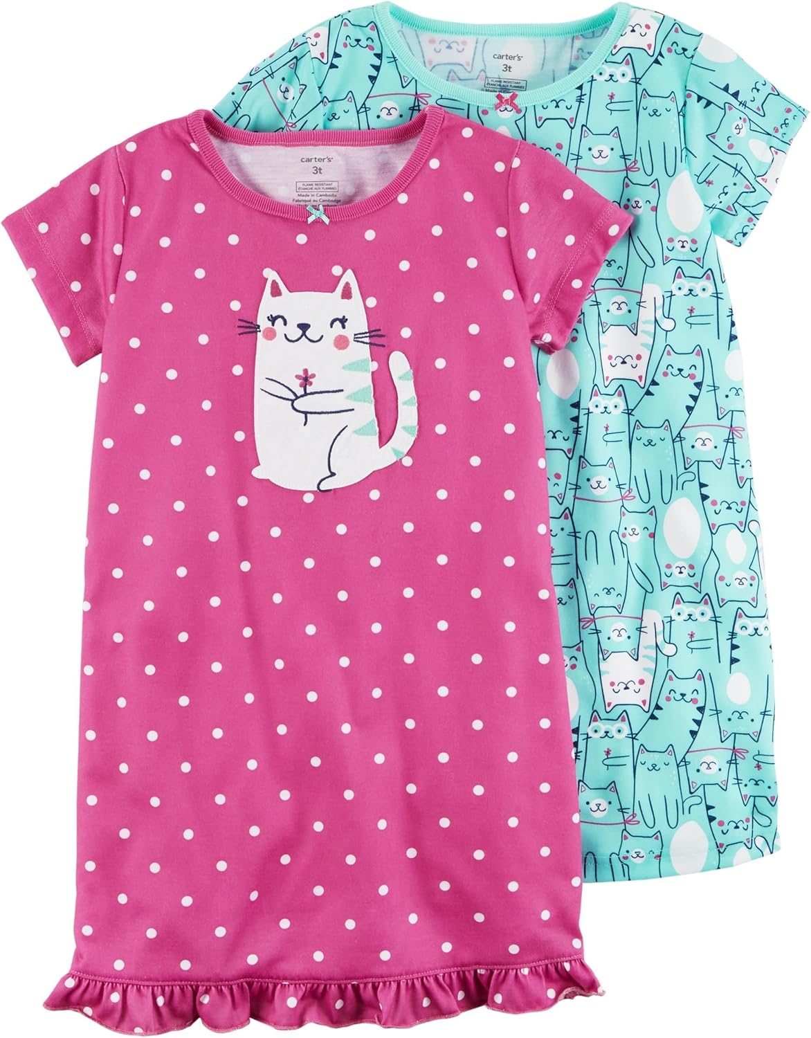 Carter's Girls' 414 Kitty Sleep Gown Set XL (12/14) Clothing