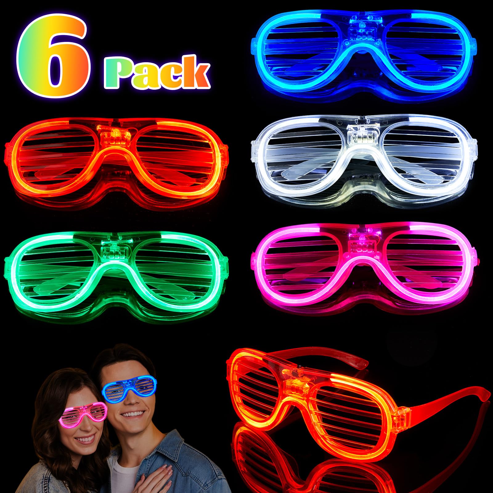 Makorobi 6Pcs LED Glasses Light up Party Glasses in 5 Colour Light up Glasses for Birthday Christmas Concert Glow in the Dark Party Supplies for Neon Party Decorations — image 1