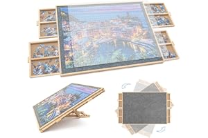 WOOD CITY Puzzle Board, 1000 Plece Wooden Jigsaw Puzzle Board with Drawers, 29" x 22 Portable Puzzle Table with Covers and La