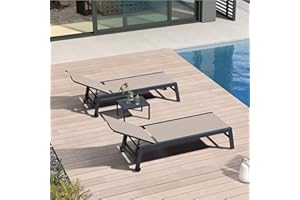 PURPLE LEAF Patio Chaise Lounge Set 2 Pieces Textilene Pool Lounge Chairs with Wheels Sunbathing Chair for Outdoor Yard (2 Taupe Lounges W/Side Table)