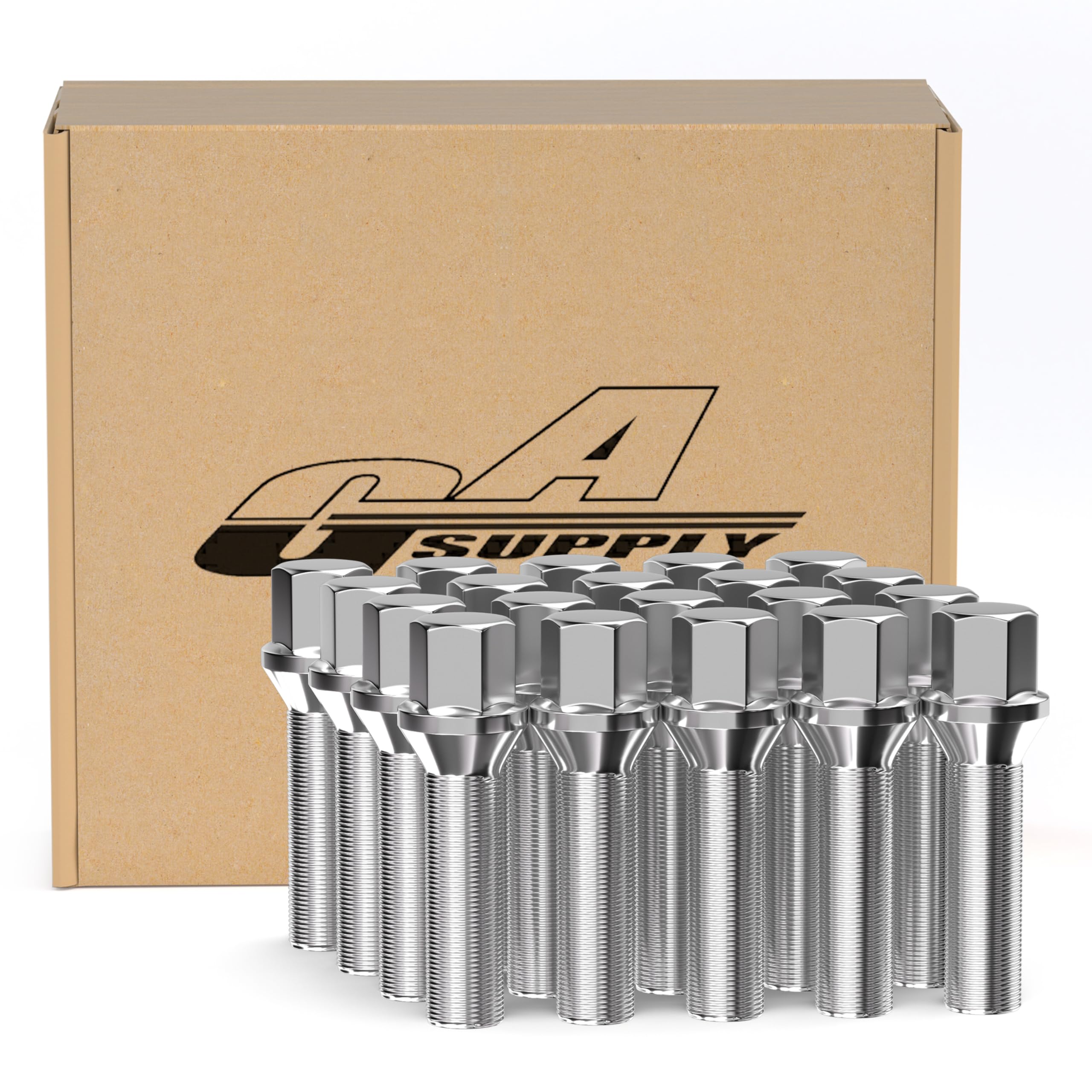 Photo 1 of GAsupply 12X1.5 45mm Shank Lug Bolts Compaible with E82 E88 E91 E92 E93 E36 E30 E90 E28 E34 E23, 12/1.5 Extended Bolts/Studs Conical Seat for 20mm Aftermarket Wheel Spacer, Chrome, 20pcs